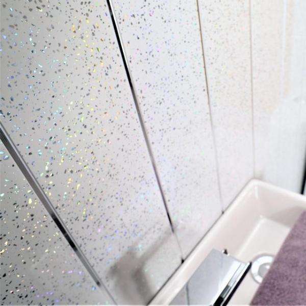 White Sparkle 2 Chrome 2950x250x8mm PVC Panel - Image 2