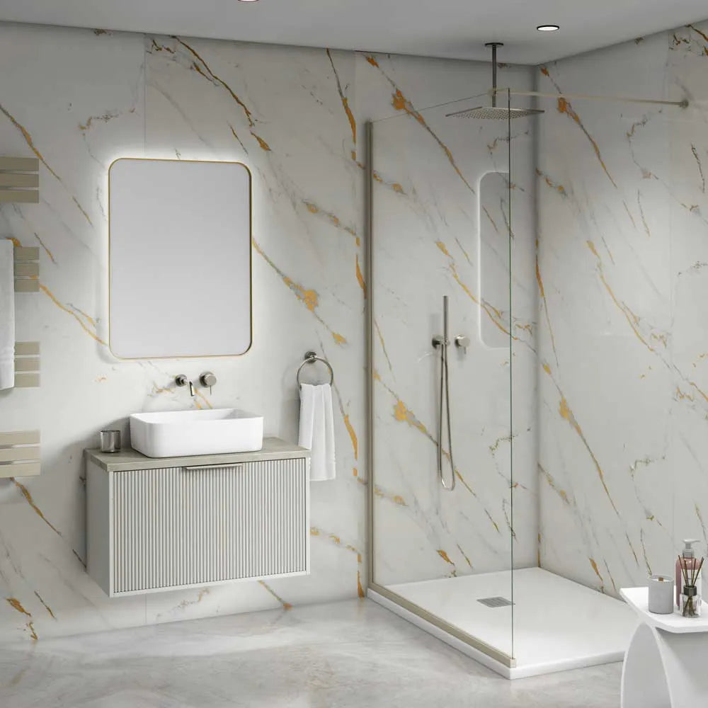 Decorwall Maxi Panel – Gloss Bianco Gold Shower Panel – 2.4m x 90cm