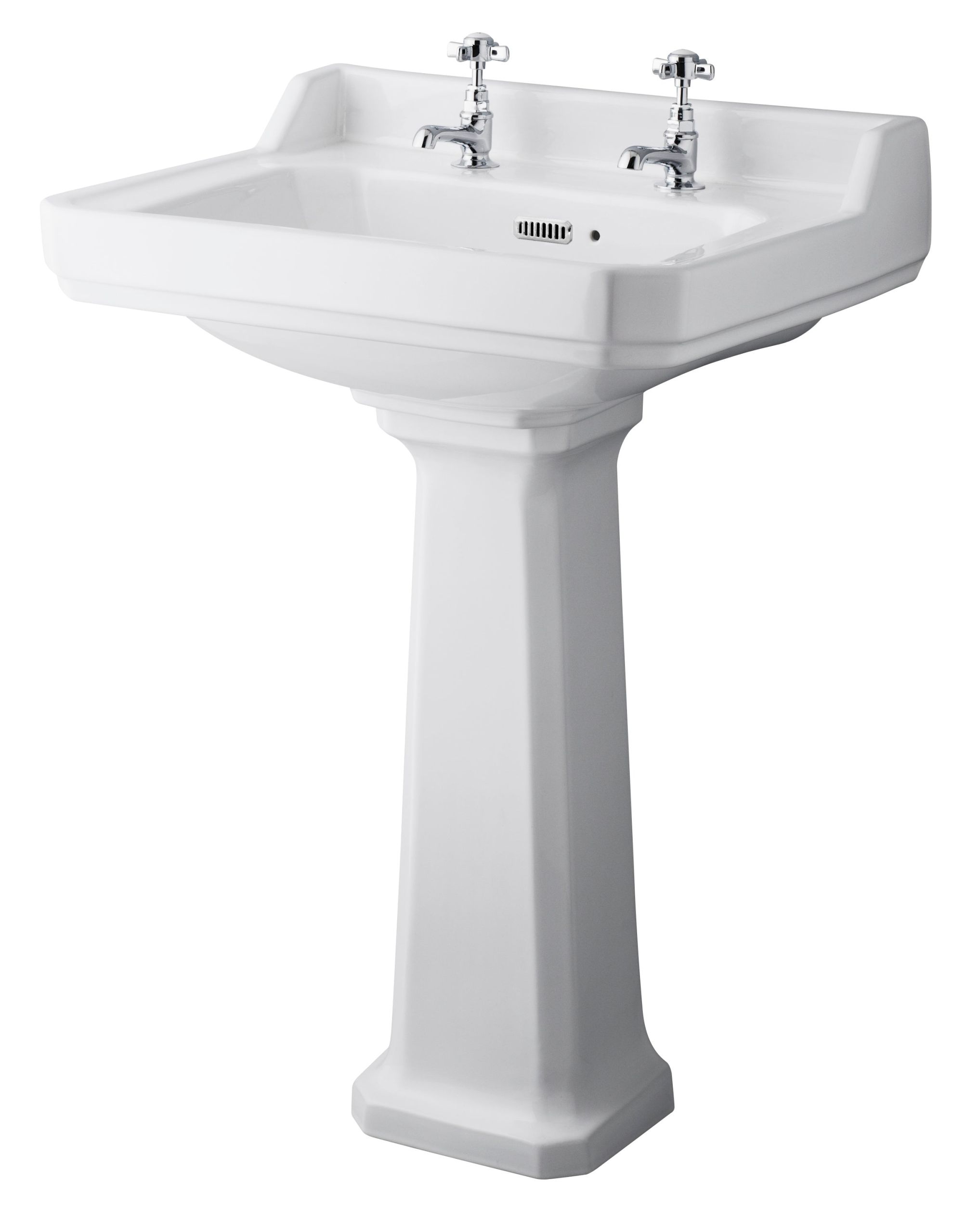 HR Richmond 600mm Basin & Pedestal 2 Tap Hole - Image 3
