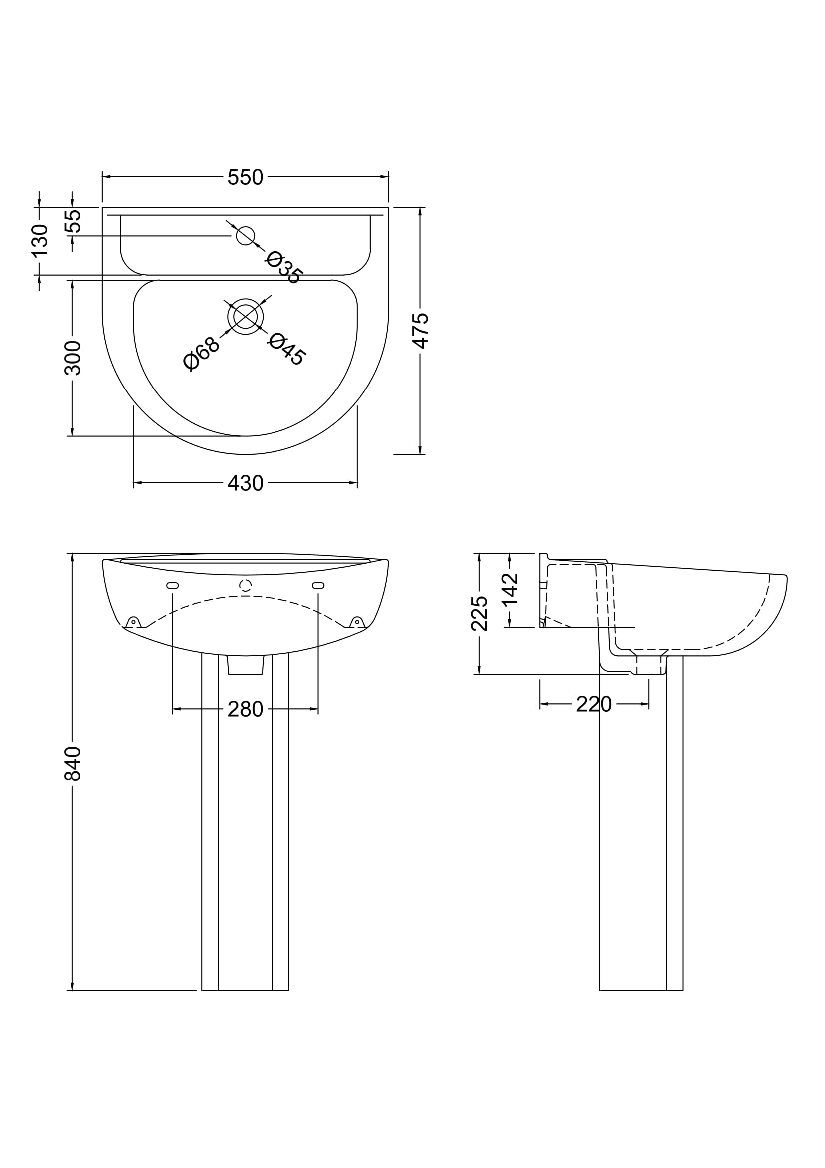 Melbourne 550mm 1 Tap Hole Basin & Pedestal - Image 3