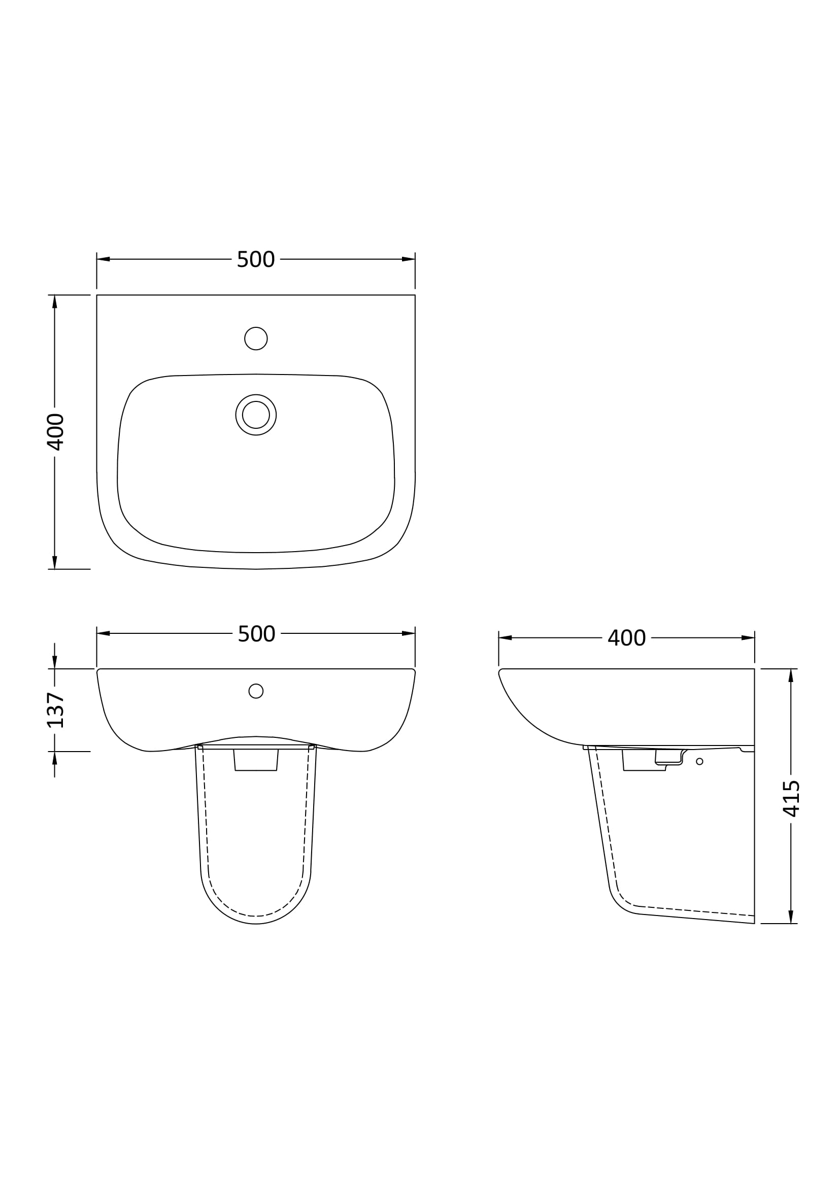 Ambrose 500mm Basin & Semi Pedestal - Image 2