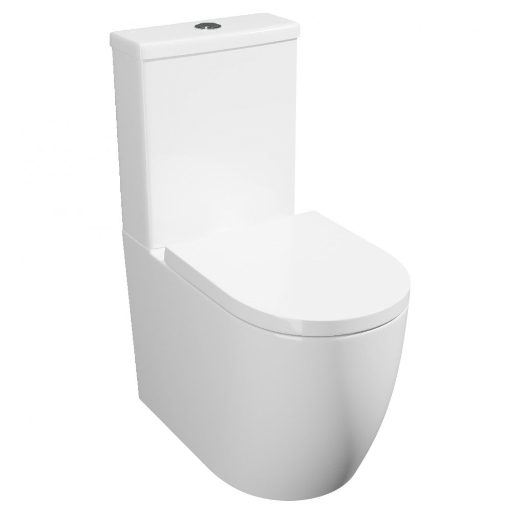 Genoa Round Rimless Close to Wall Close Coupled Comfort Height WC With Cistern And Premium Soft Close Seat - Image 2