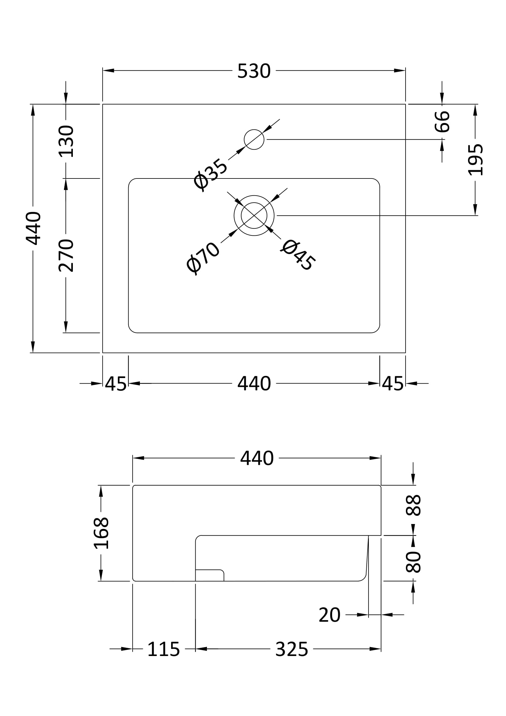 Semi-Recessed Basin 530 x 440 x 168mm - Image 2
