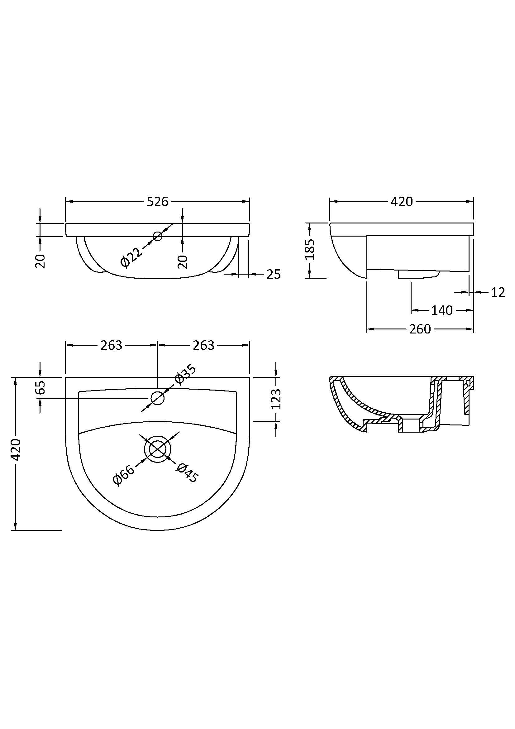 Fusion Fitted Round 1 Tap Hole Semi Recessed Ceramic Basin 500mm - Image 2