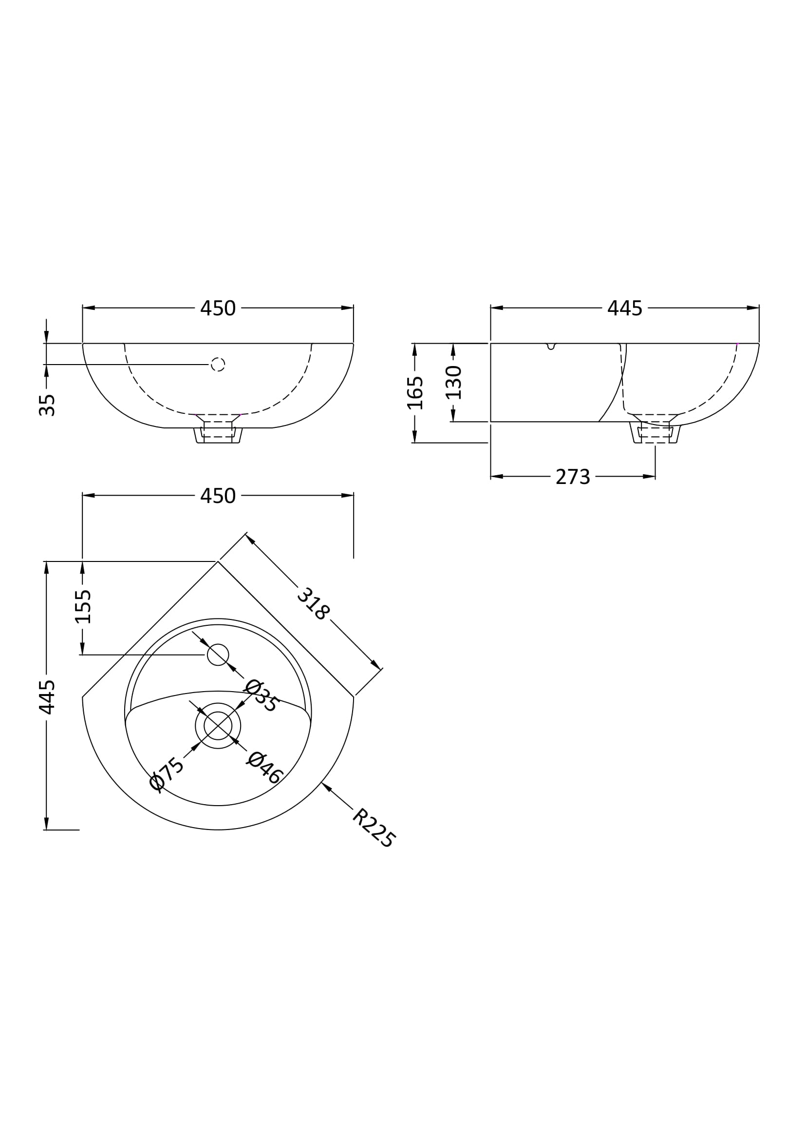 Melbourne Corner Wall Hung Basin - Image 2